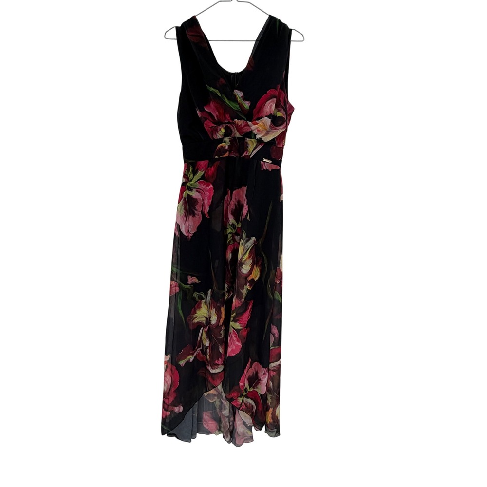 Rinascimento Womens Maxi Dress Floral Print High Low Black Size M